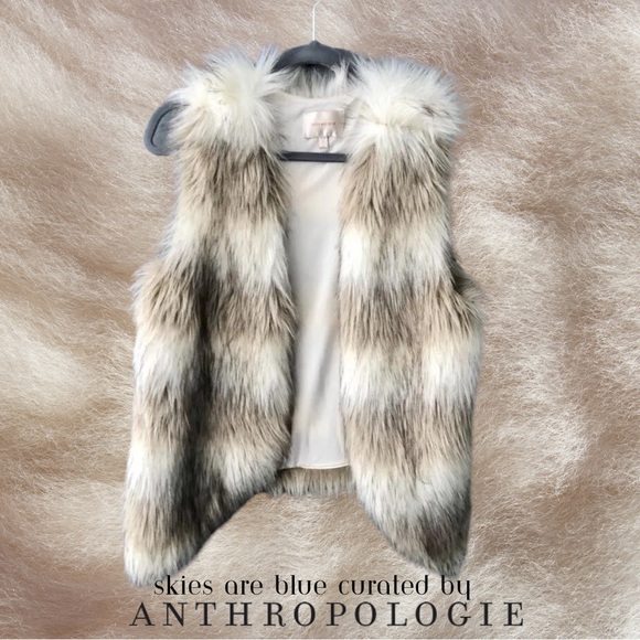 Anthropologie - Skies Are Blue Faux Fur Vest in Cream & Tan (NWT) - Picture 2 of 11